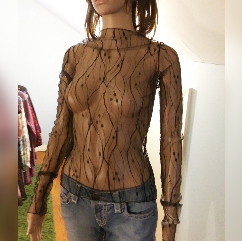 2 black sheer tops size os